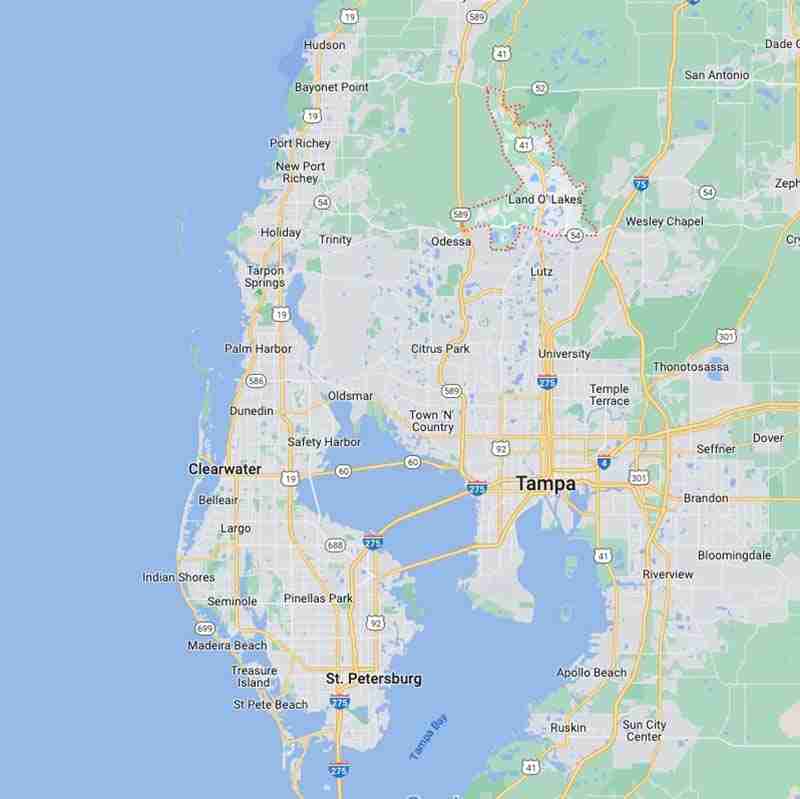 google map shows land o lakes florida house cleaning service area