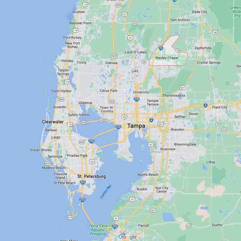 google map shows wesley chapel florida house cleaning service area